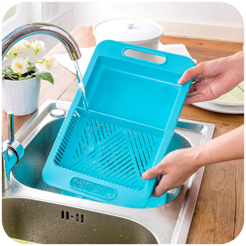 2-in-1 Cutting Board with Collapsible Drain Basket