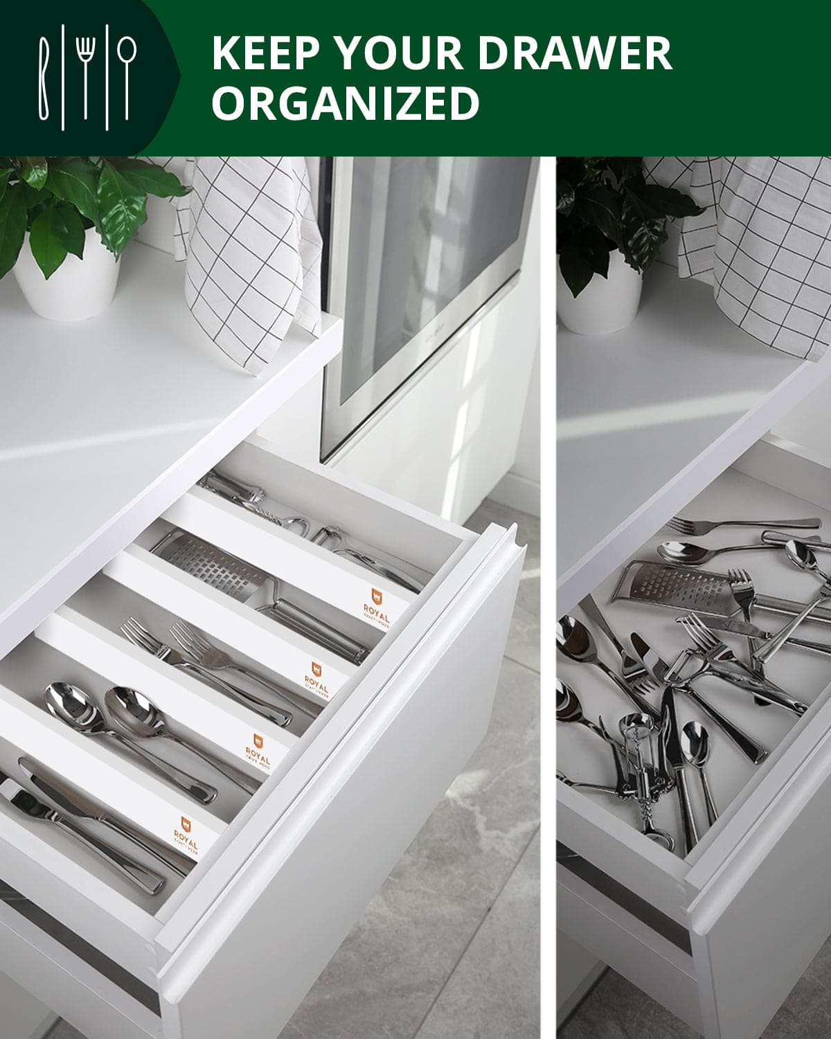 Adjustable Bamboo Drawer Dividers – White, 4-Pack