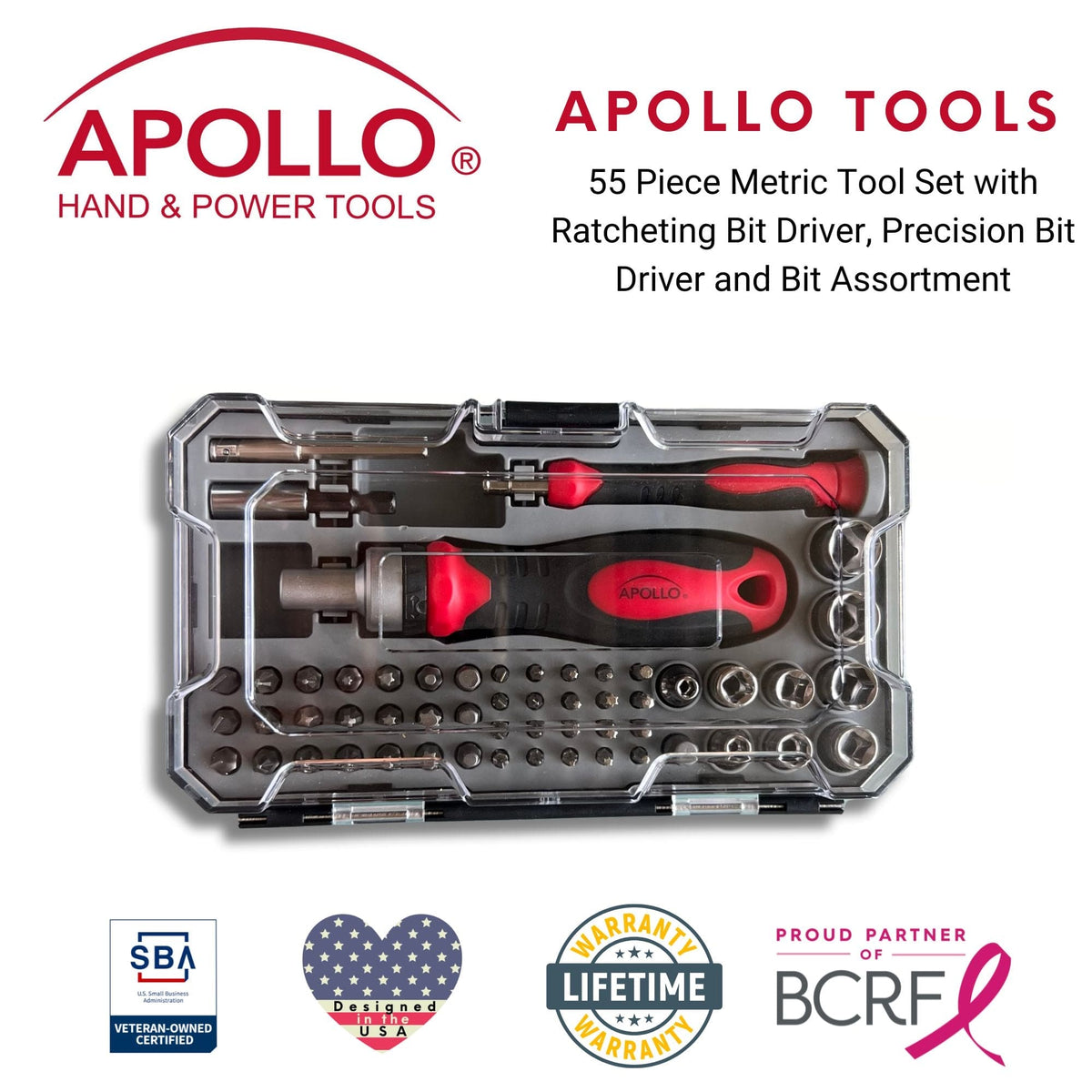 Apollo 55-Piece Metric Ratcheting Driver & Socket Set