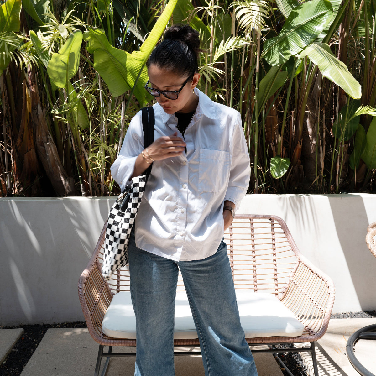 CASUPO Black & White Checkered Cotton Tote