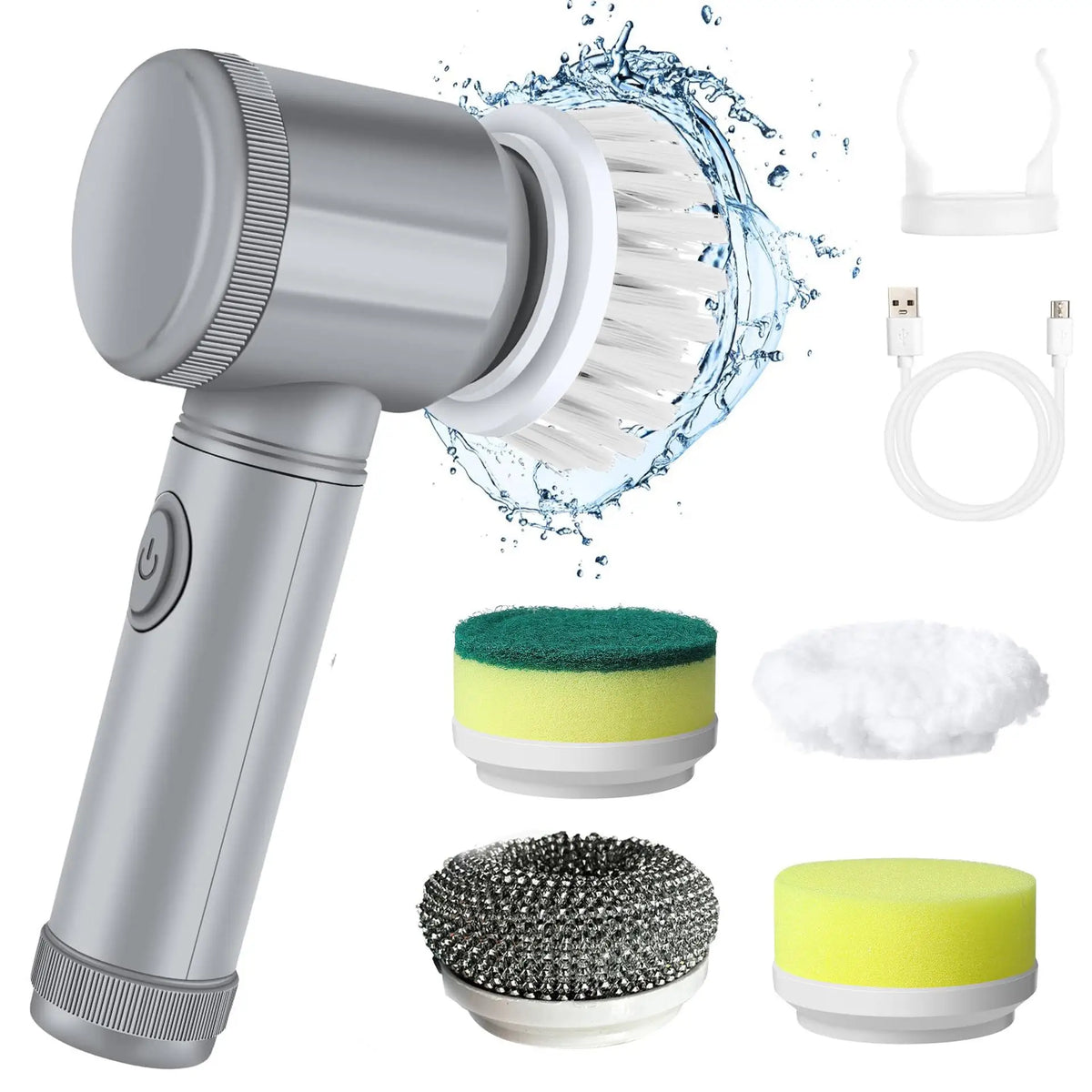 USB Rechargeable Handheld Spin Scrubber with 5 Heads
