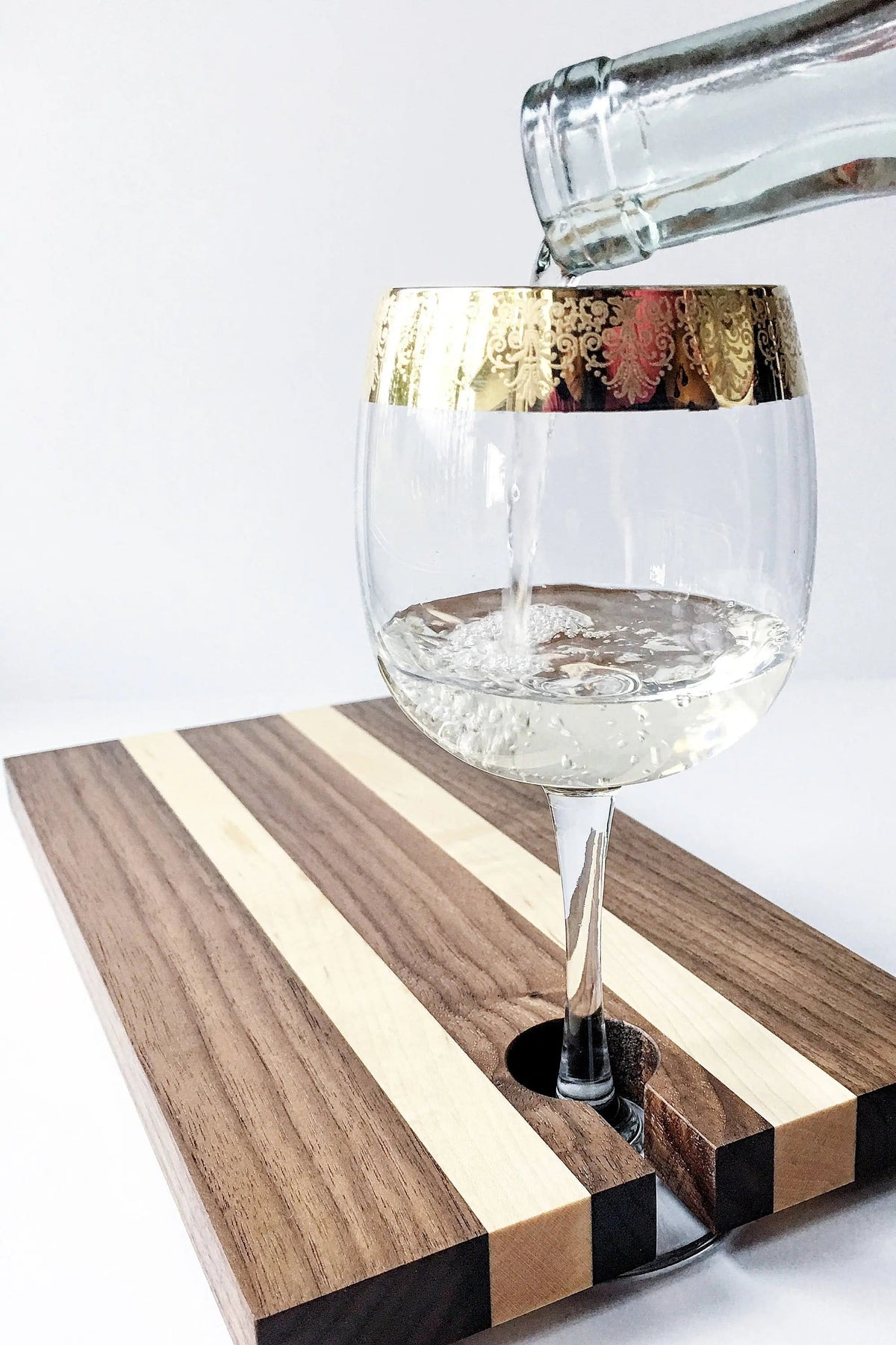 Maple & Walnut Appetizer Board with Wine Glass Holder