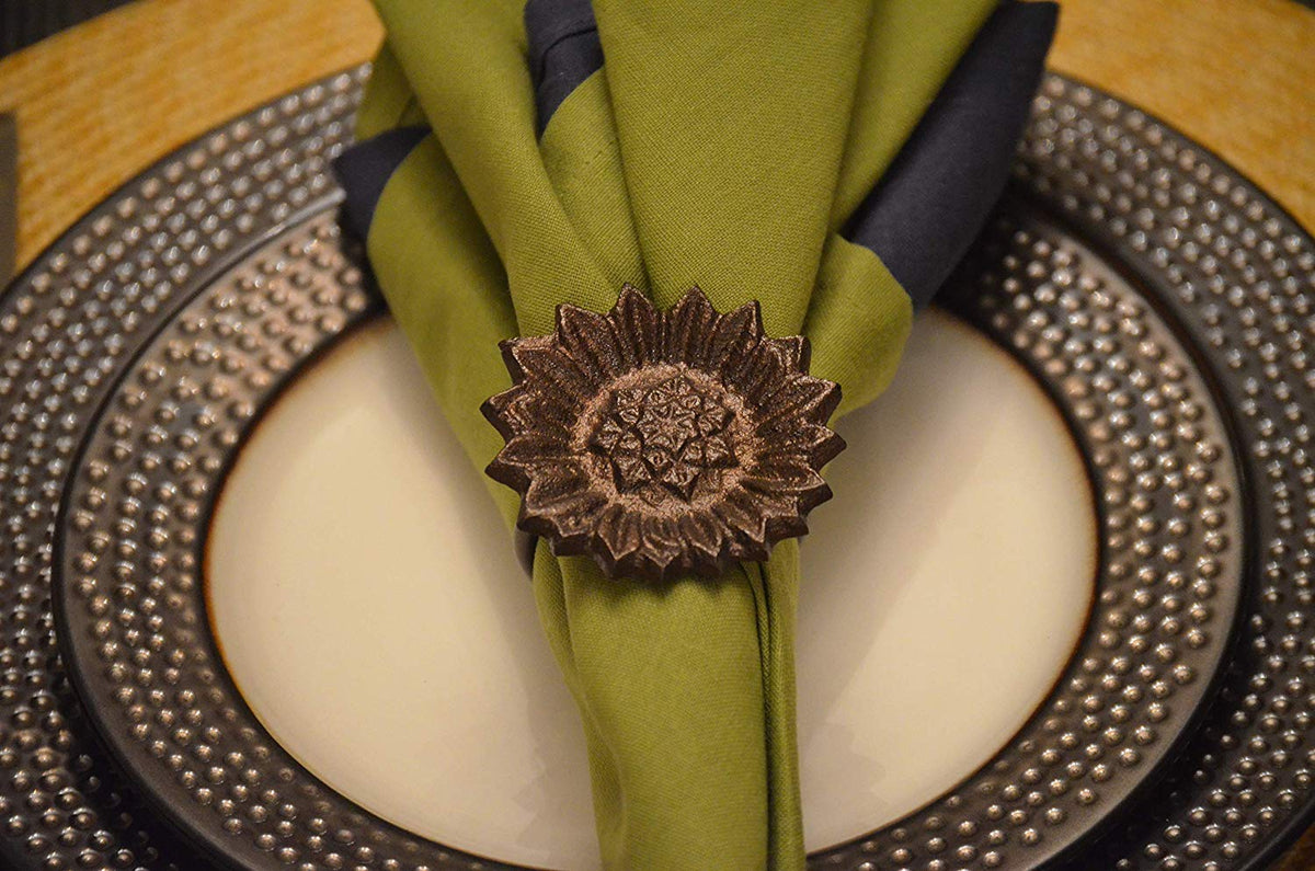 Vibhsa Antique Sunflower Napkin Rings — Set of 4