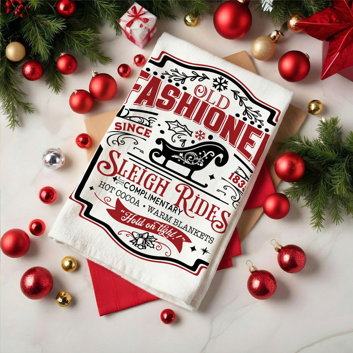 Sleigh Rides & Candy Canes Christmas Kitchen Towel