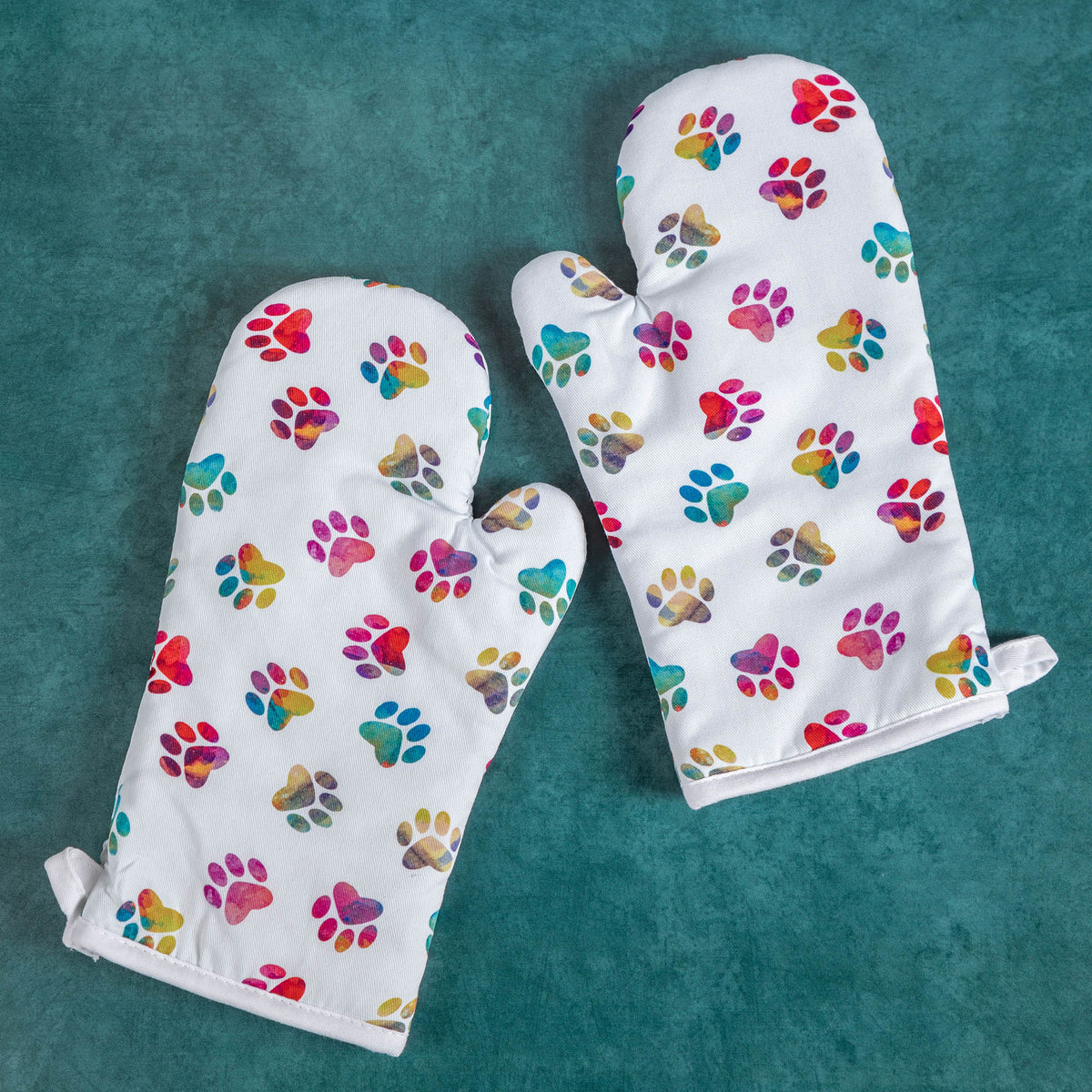 Rainbow Paw-Print Kitchen Linens