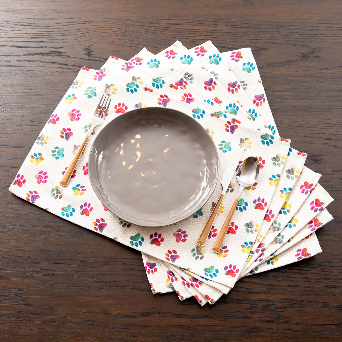 Rainbow Paw-Print Kitchen Linens