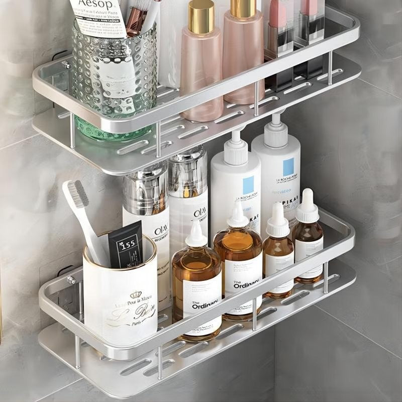 Black Aluminum No-Drill Corner Shelf
