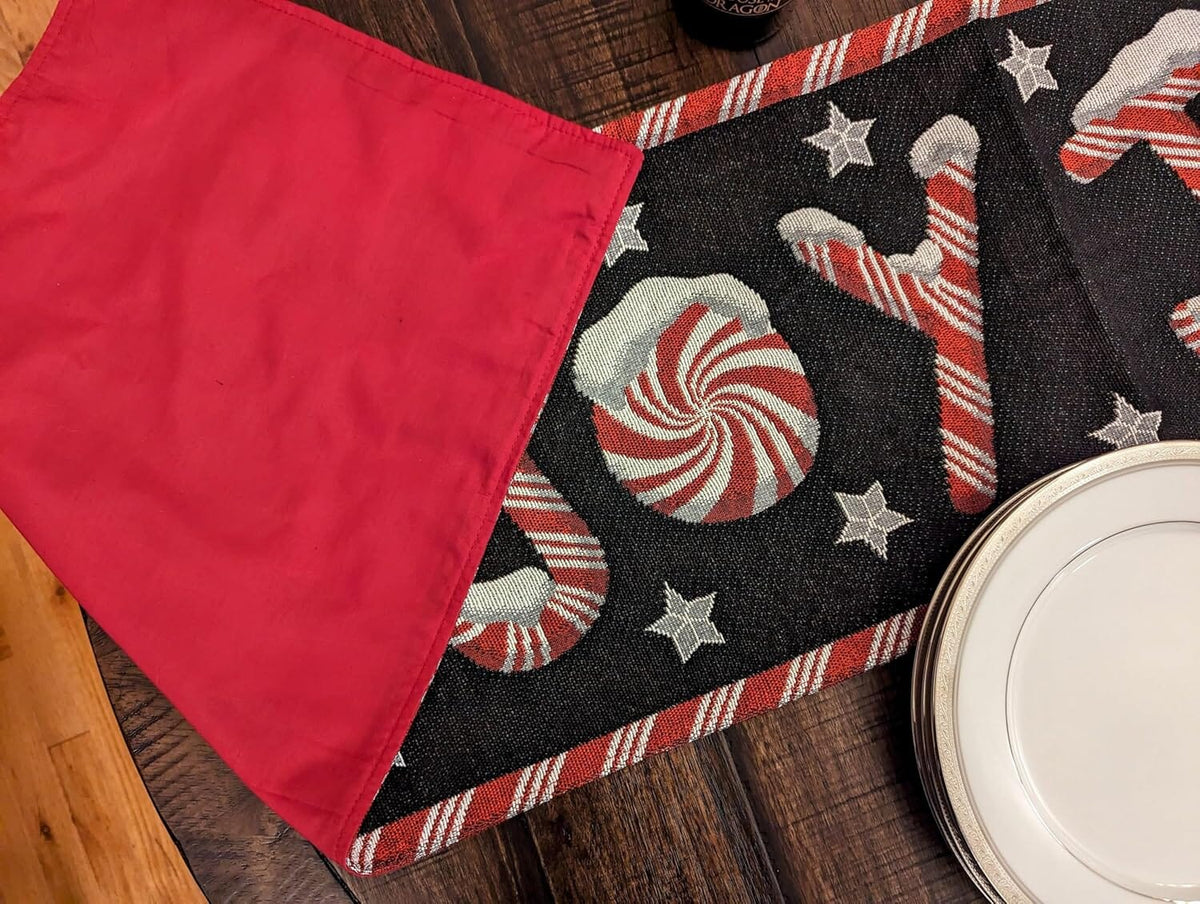 Peppermint Joy Christmas Tapestry Table Runner