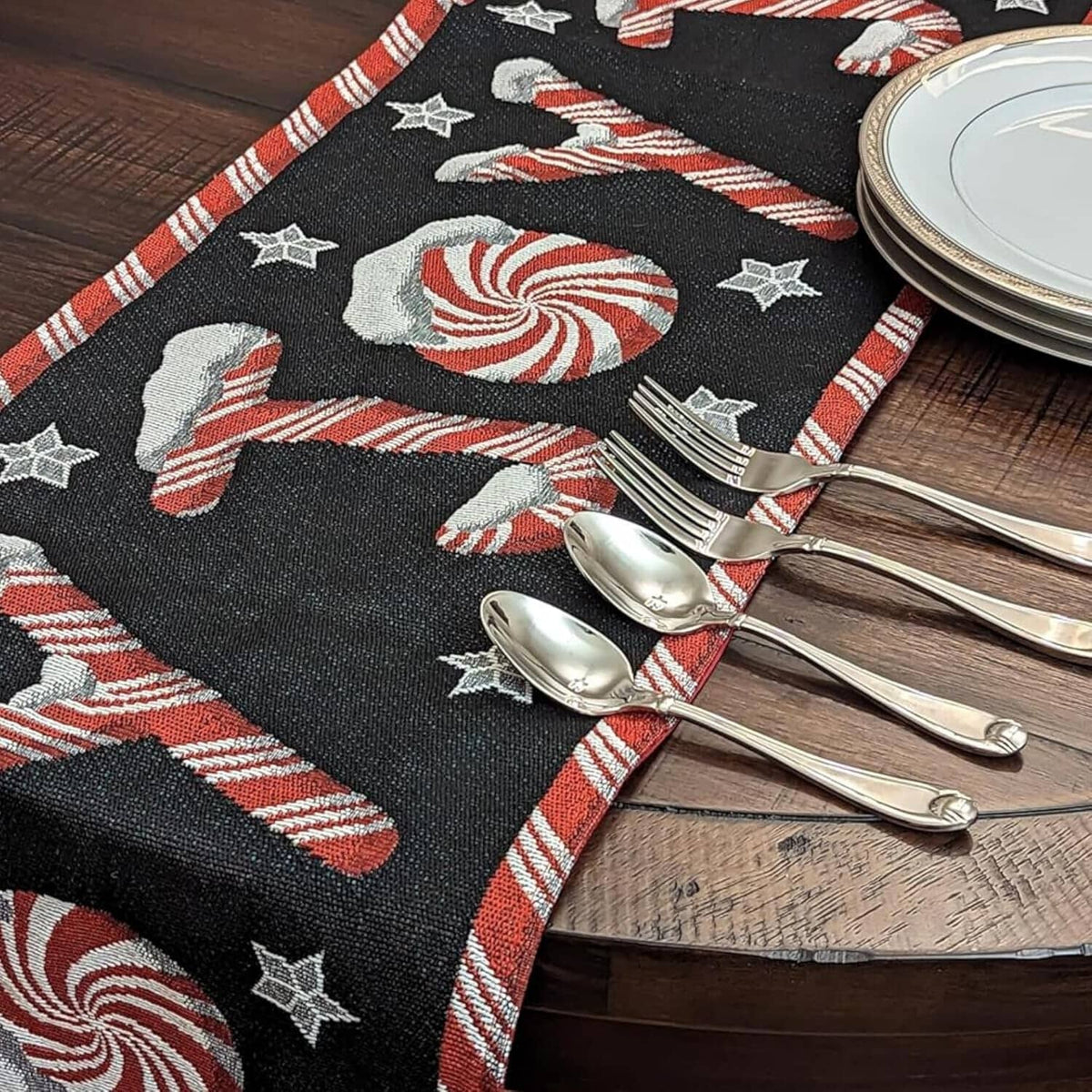 Peppermint Joy Christmas Tapestry Table Runner