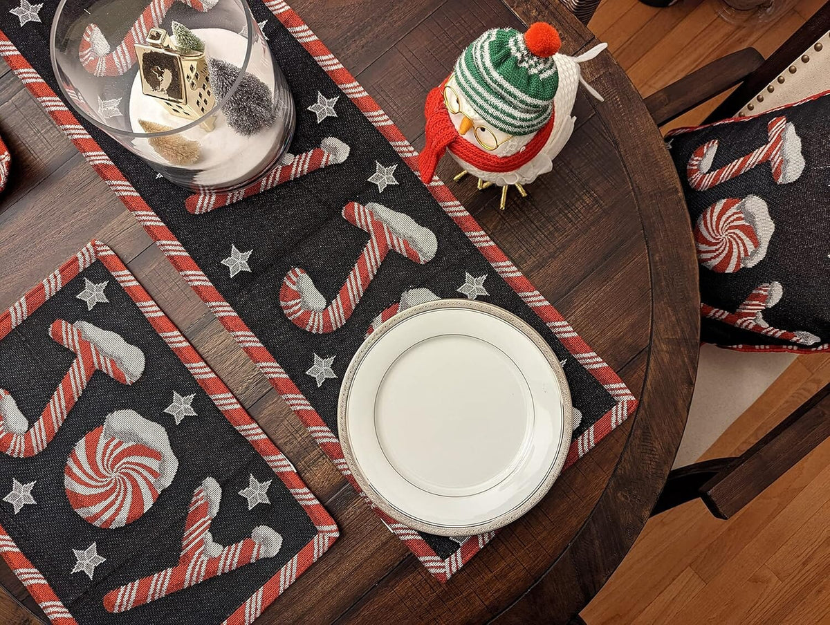 Peppermint Joy Christmas Tapestry Table Runner