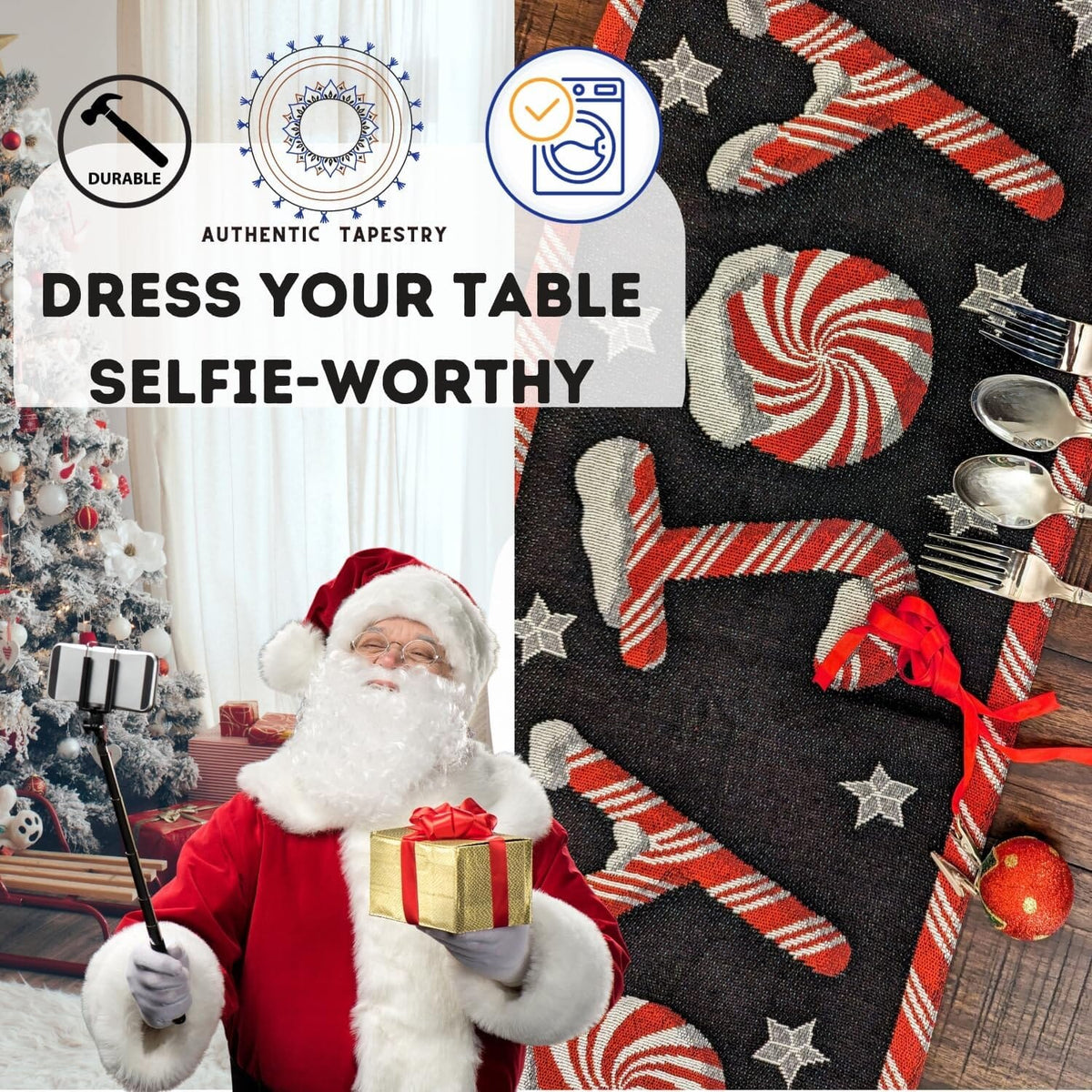 Peppermint Joy Christmas Tapestry Table Runner