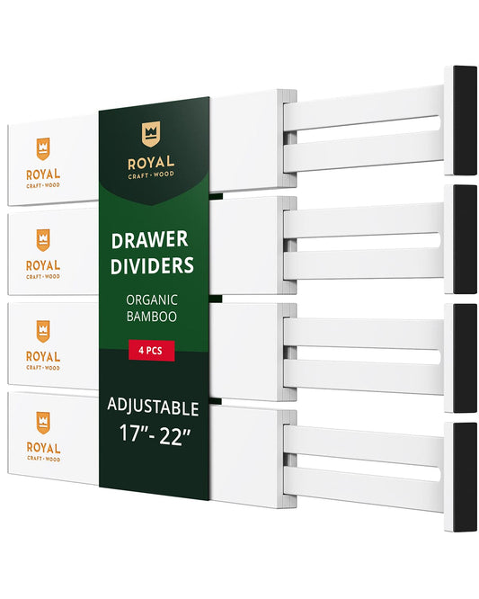 Adjustable Bamboo Drawer Dividers – White, 4-Pack