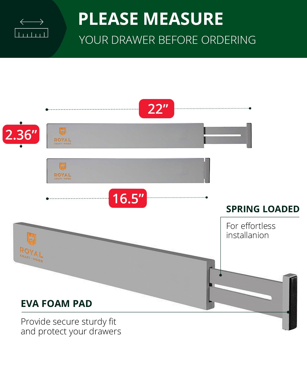 Adjustable Bamboo Drawer Dividers – Gray, 4-Pack