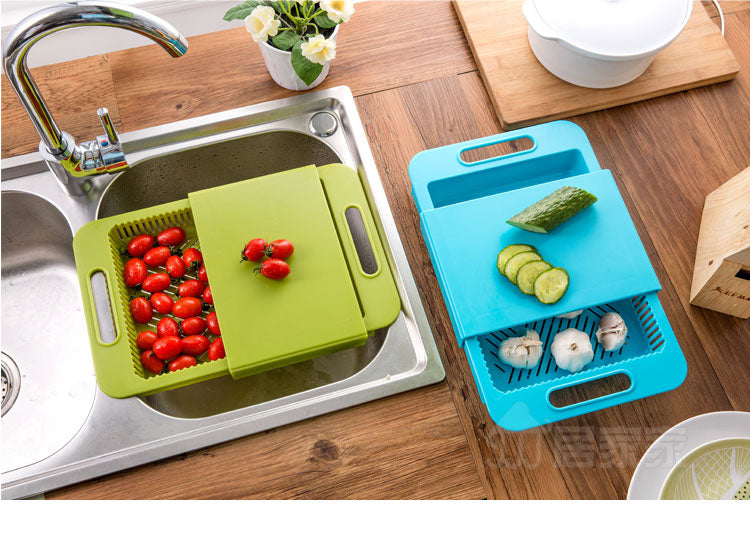 2-in-1 Cutting Board with Collapsible Drain Basket