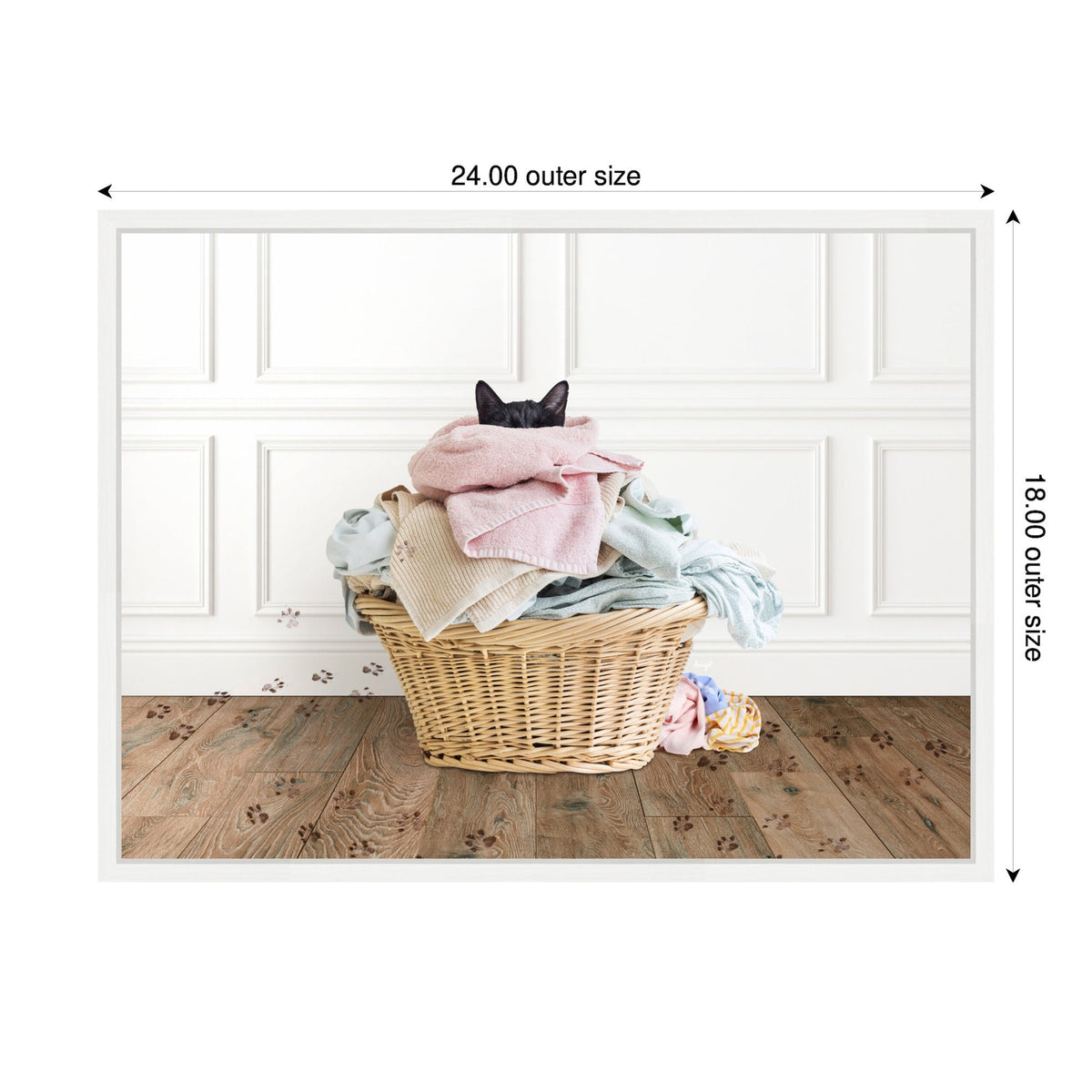 Cat in a Laundry Basket Framed Canvas – 18 × 24
