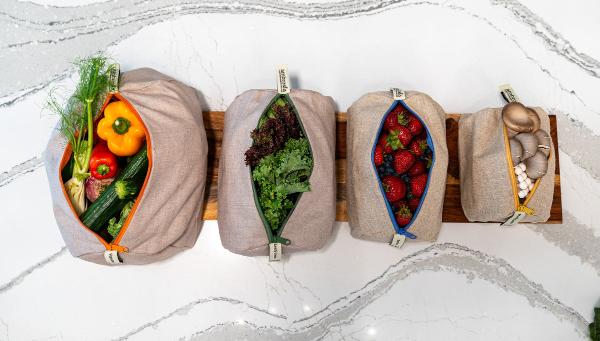 Ambrosia Reusable Linen Produce Bags — Complete 4-Bag Set
