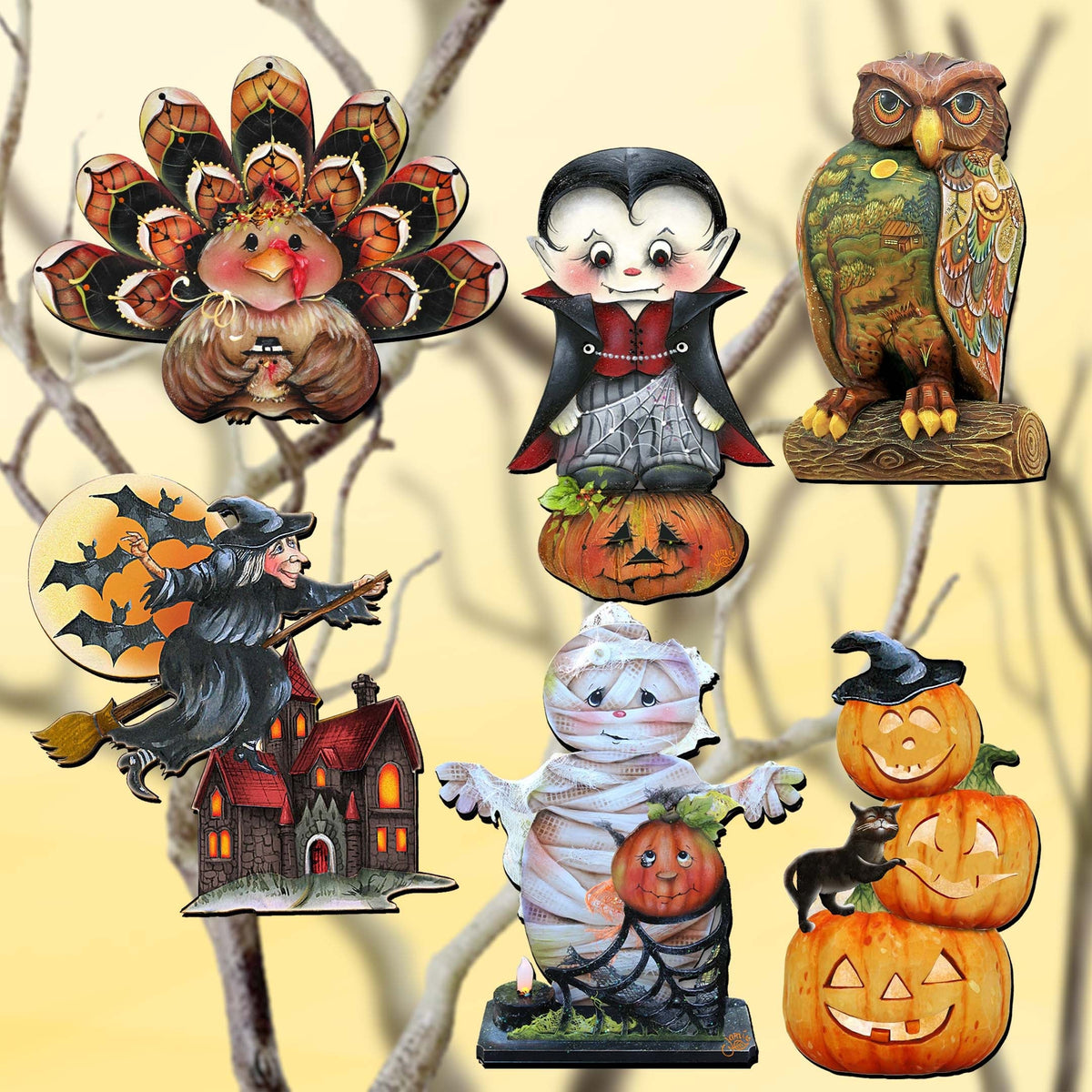 Happy Halloween Eco-Wood Clip-On Ornaments – Set of 6