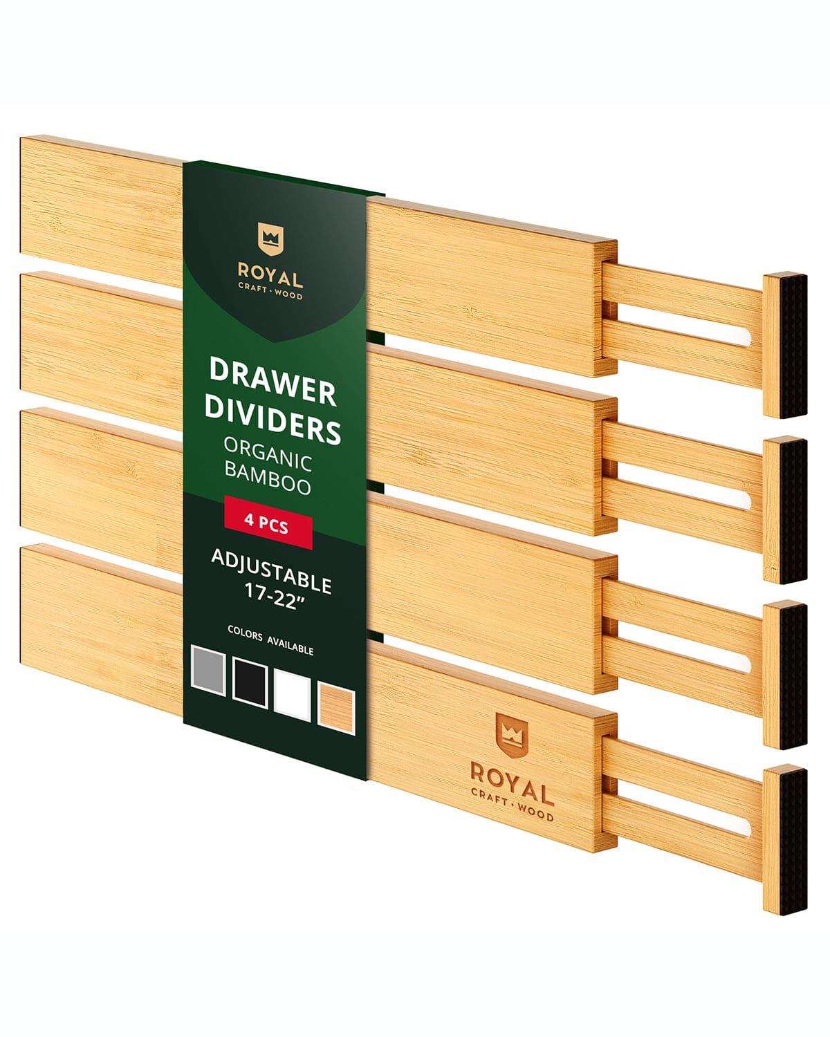 Adjustable Bamboo Drawer Dividers, Set of 4 – Natural