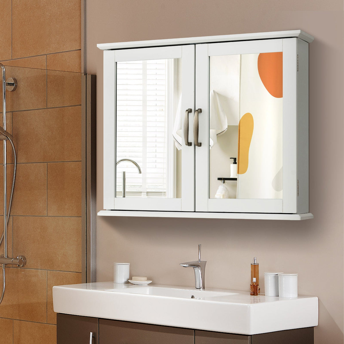 2-Tier Mirrored Bathroom Wall Cabinet