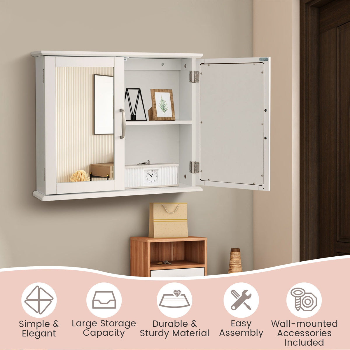 2-Tier Mirrored Bathroom Wall Cabinet