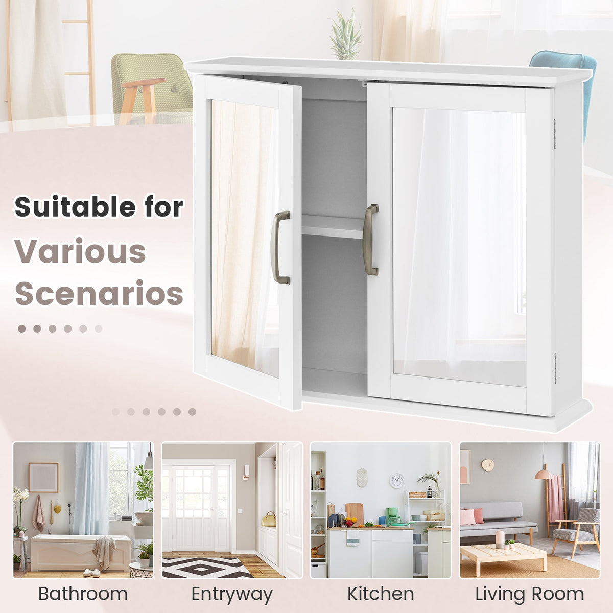 2-Tier Mirrored Bathroom Wall Cabinet
