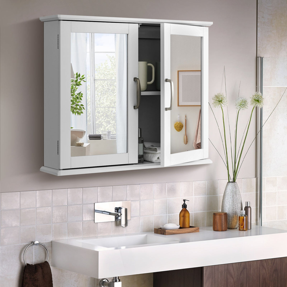 2-Tier Mirrored Bathroom Wall Cabinet