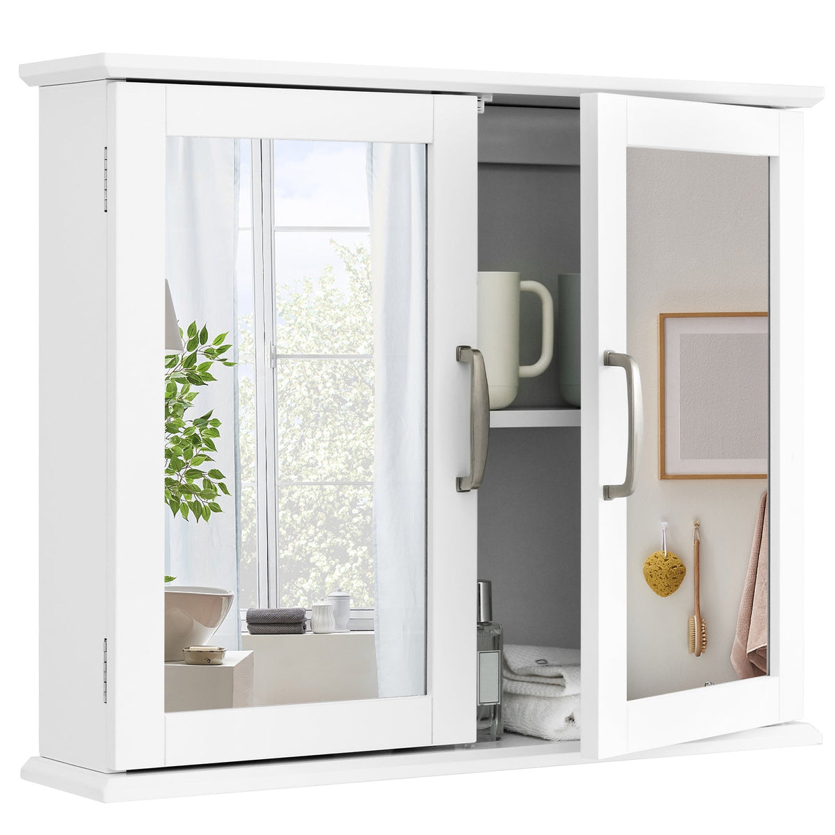 2-Tier Mirrored Bathroom Wall Cabinet