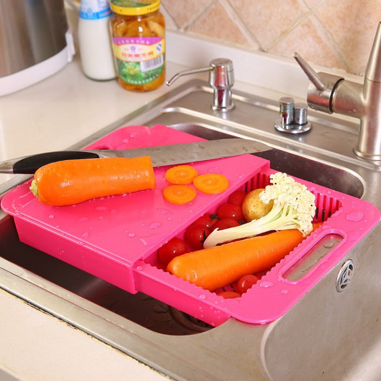 2-in-1 Cutting Board with Collapsible Drain Basket
