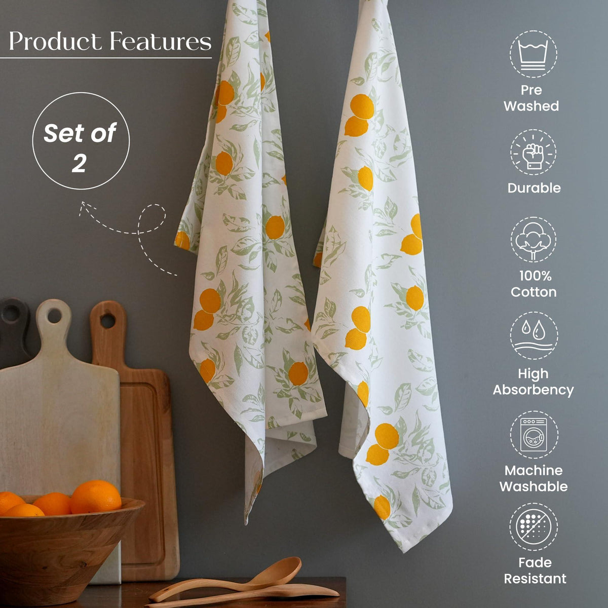 Lemon-Print Cotton Kitchen Towels – Set of 2