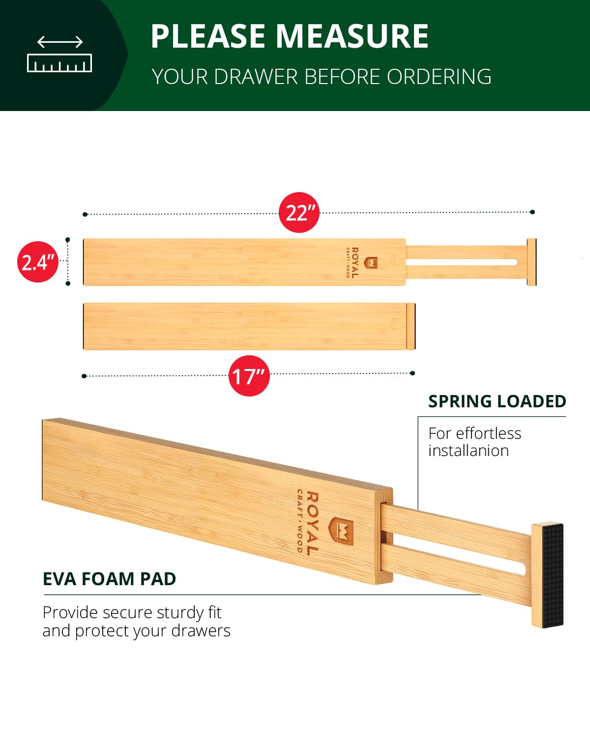 Adjustable Bamboo Drawer Dividers, Set of 4 – Natural