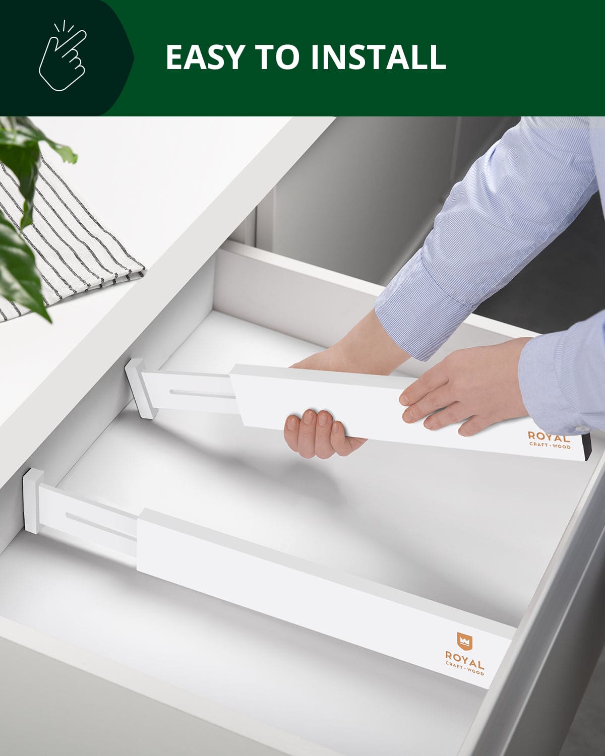 Adjustable Bamboo Drawer Dividers – White, 4-Pack