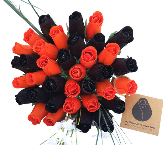 Black & Orange Wooden Rose Bouquet