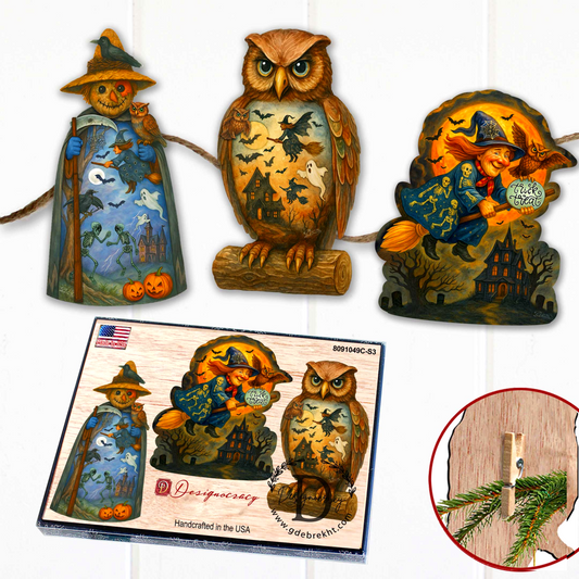 Halloween Eco-Wood Clip-On Ornaments – Set of 3