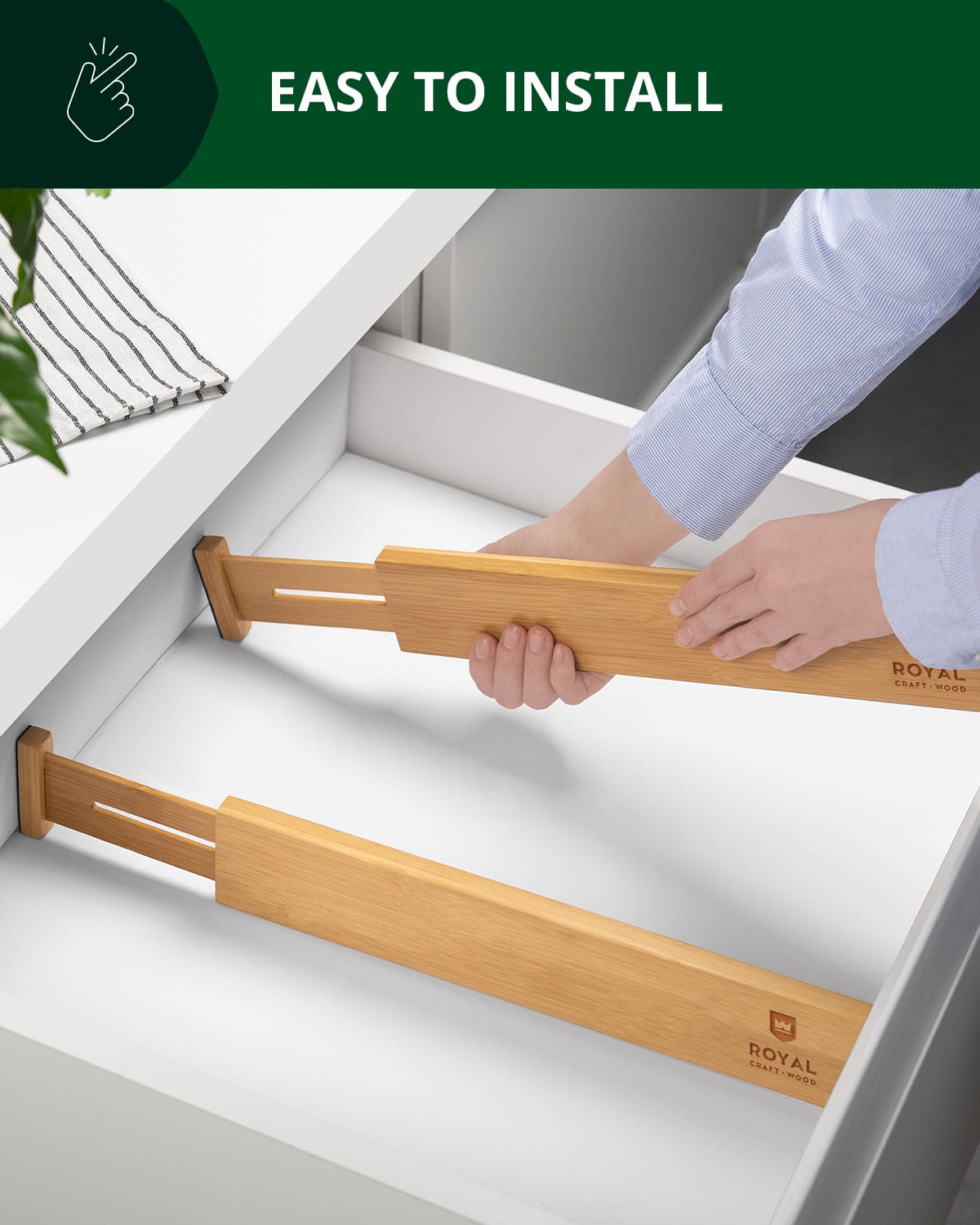 Adjustable Bamboo Drawer Dividers, Set of 4 – Natural