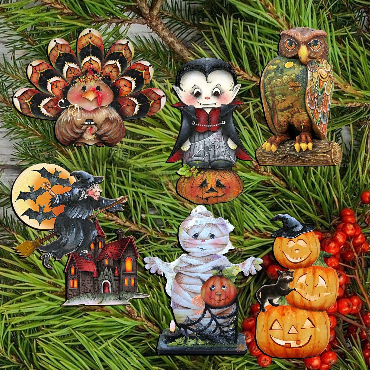 Happy Halloween Eco-Wood Clip-On Ornaments – Set of 6
