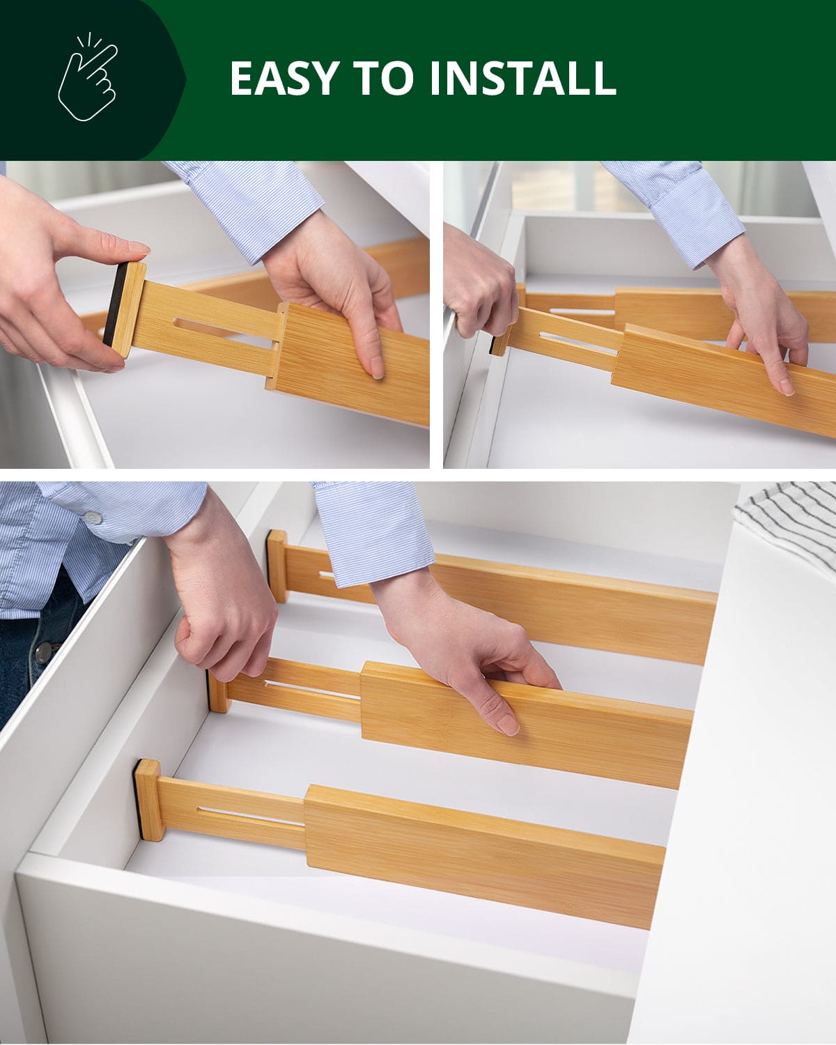 Adjustable Bamboo Drawer Dividers, Set of 4 – Natural