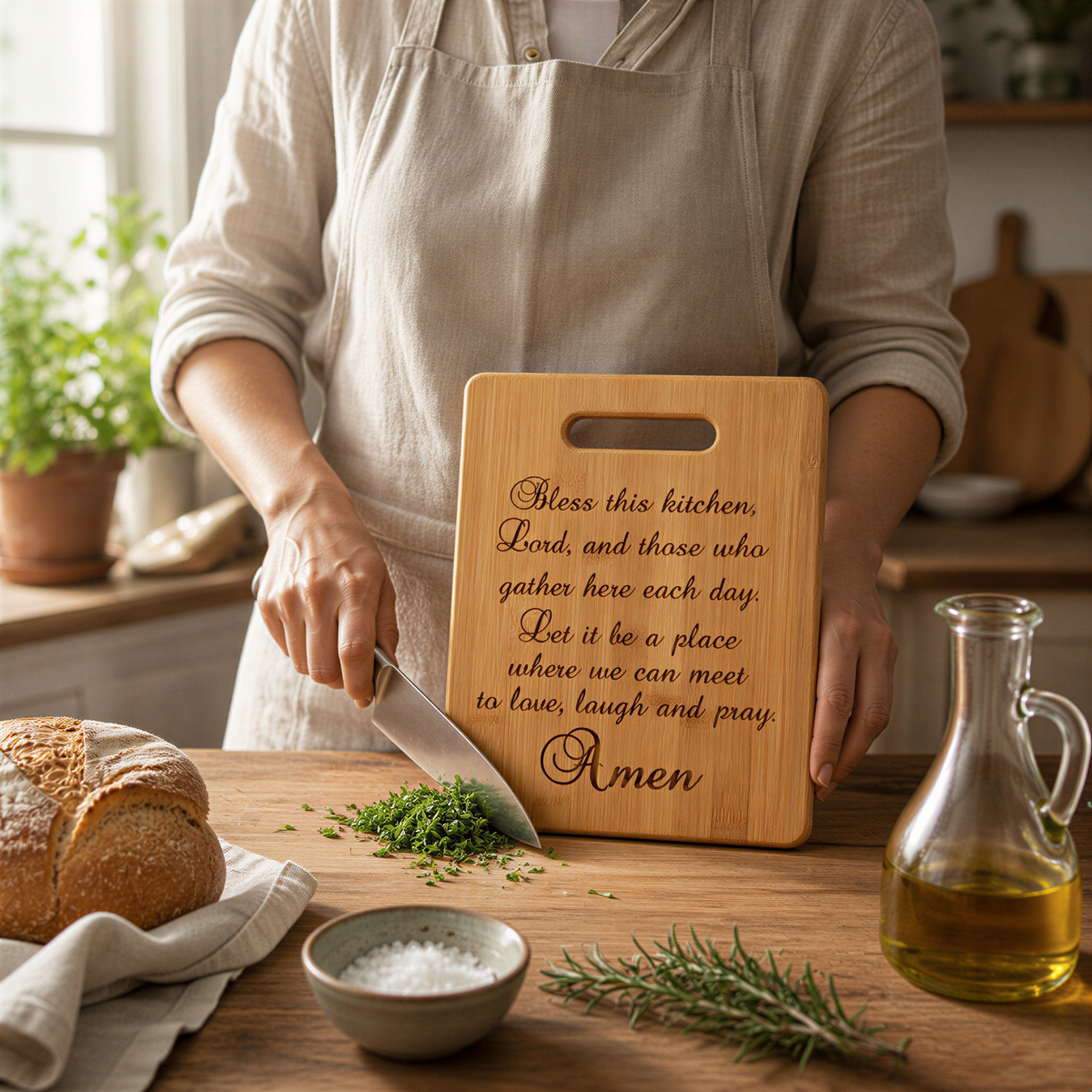 Kitchen Prayer Bamboo Cutting Board