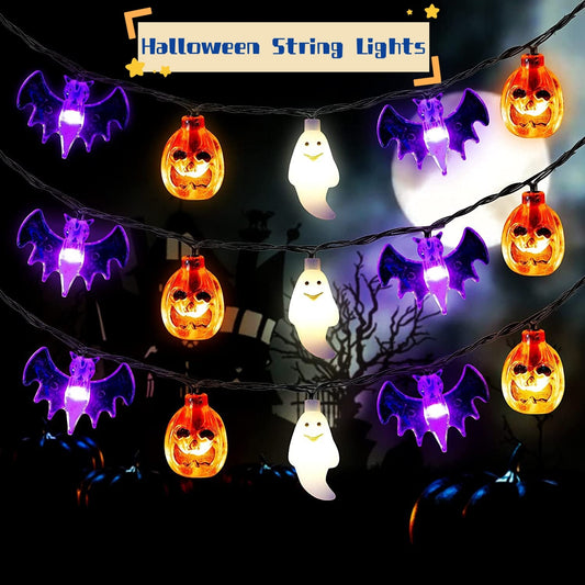 Halloween Pumpkin, Bat & Ghost LED String Lights