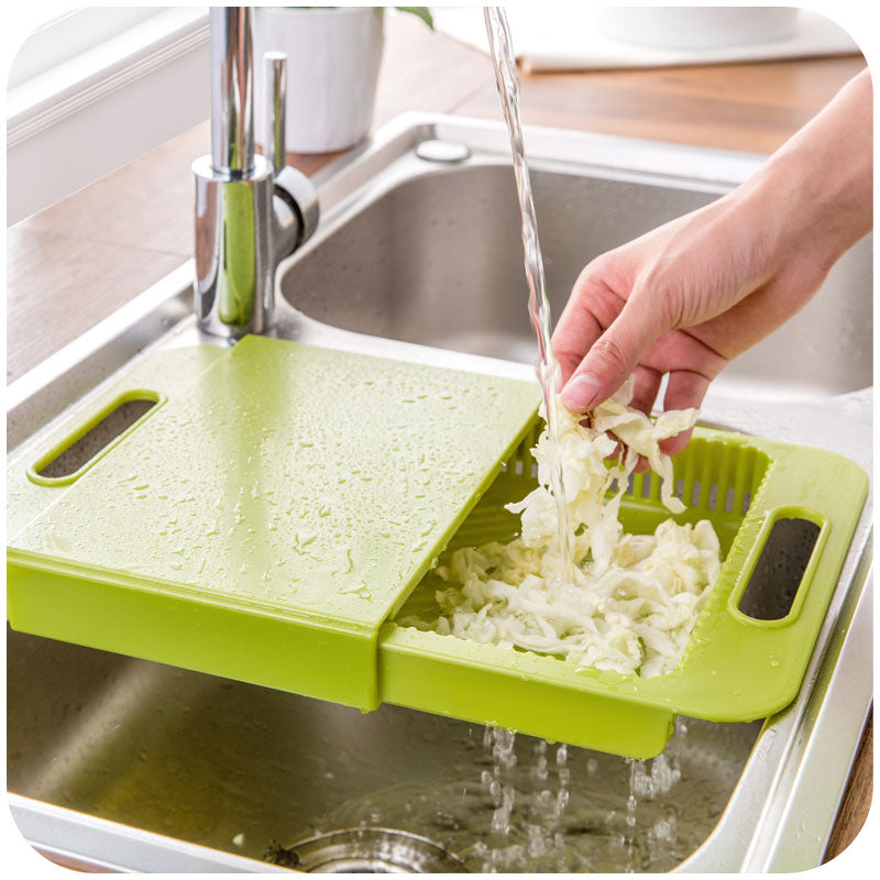 2-in-1 Cutting Board with Collapsible Drain Basket