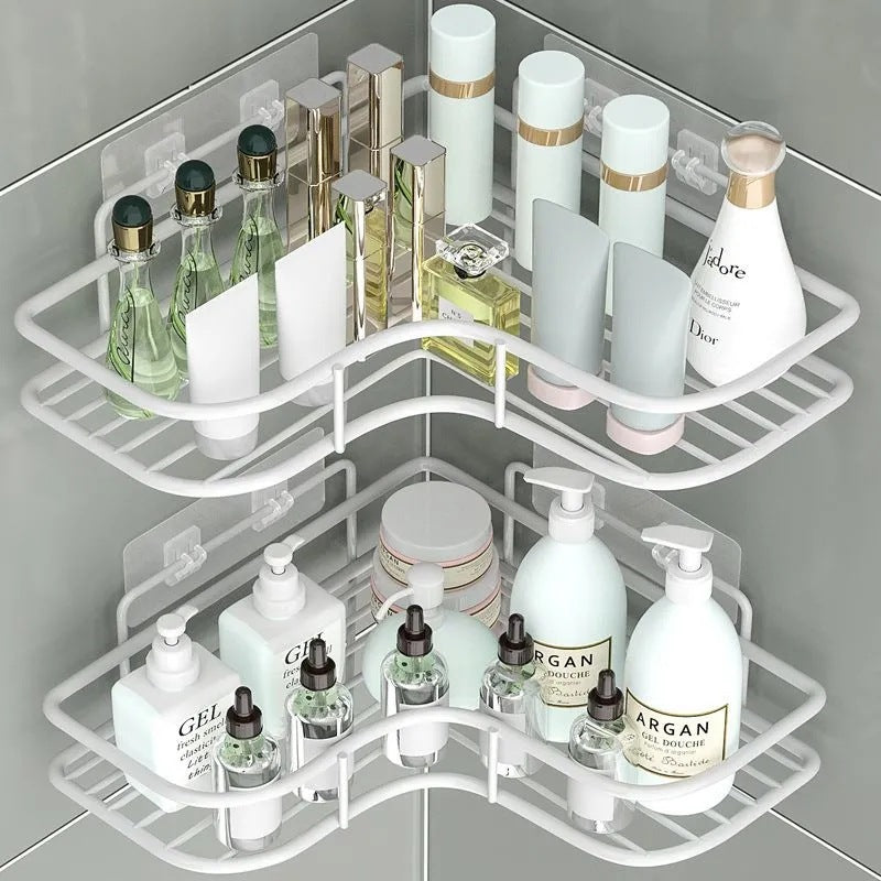 No-Drill Bathroom Corner Storage Rack