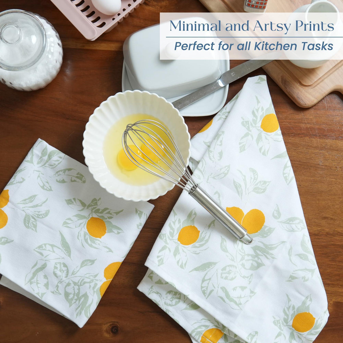 Lemon-Print Cotton Kitchen Towels – Set of 2