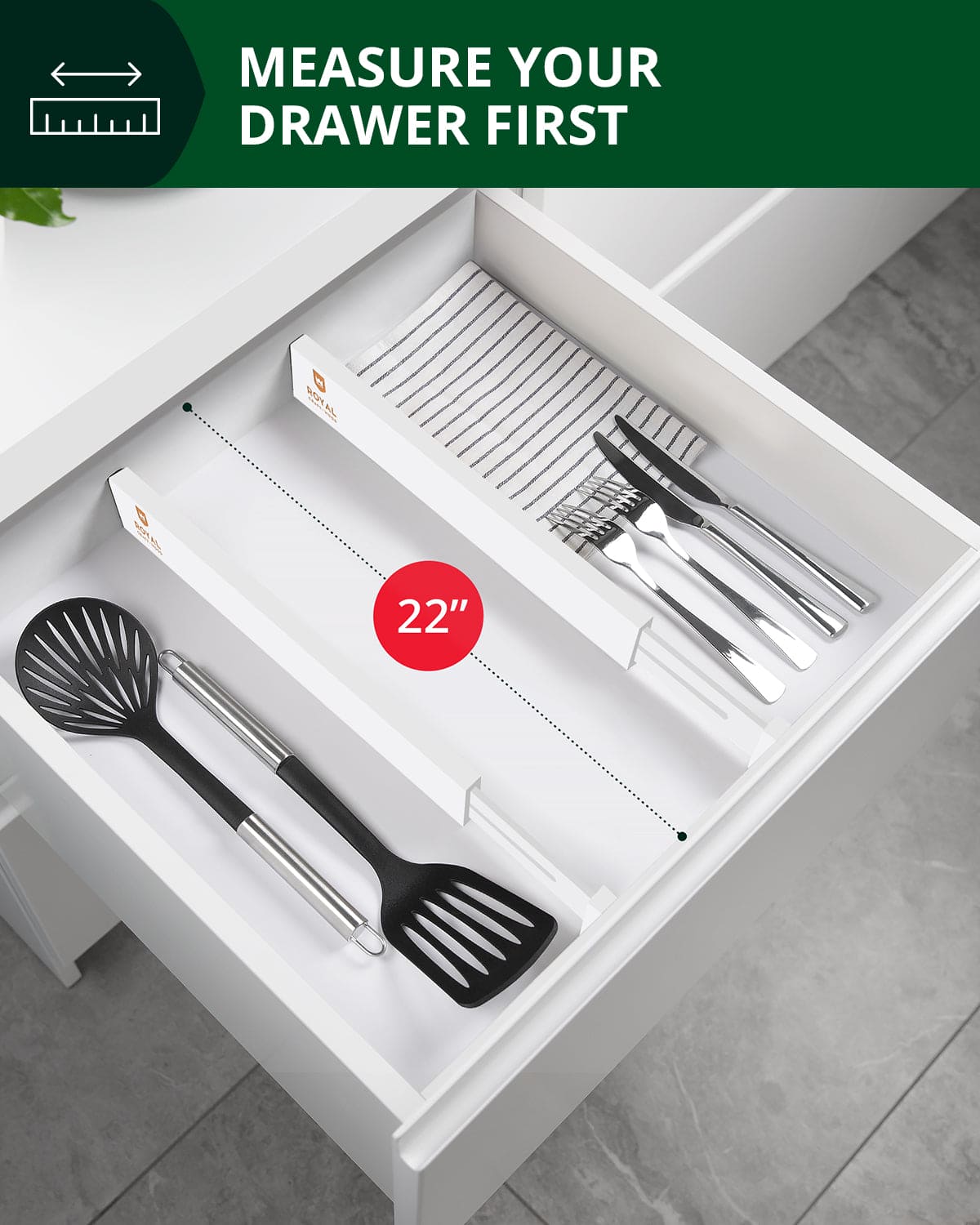Adjustable Bamboo Drawer Dividers – White, 4-Pack