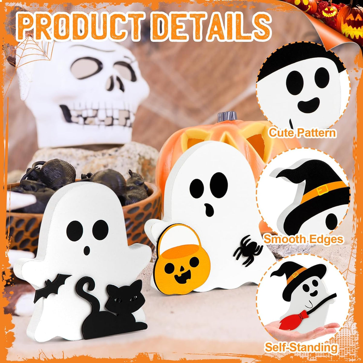 Wooden Ghost Tiered Tray Décor – 3-Piece Set