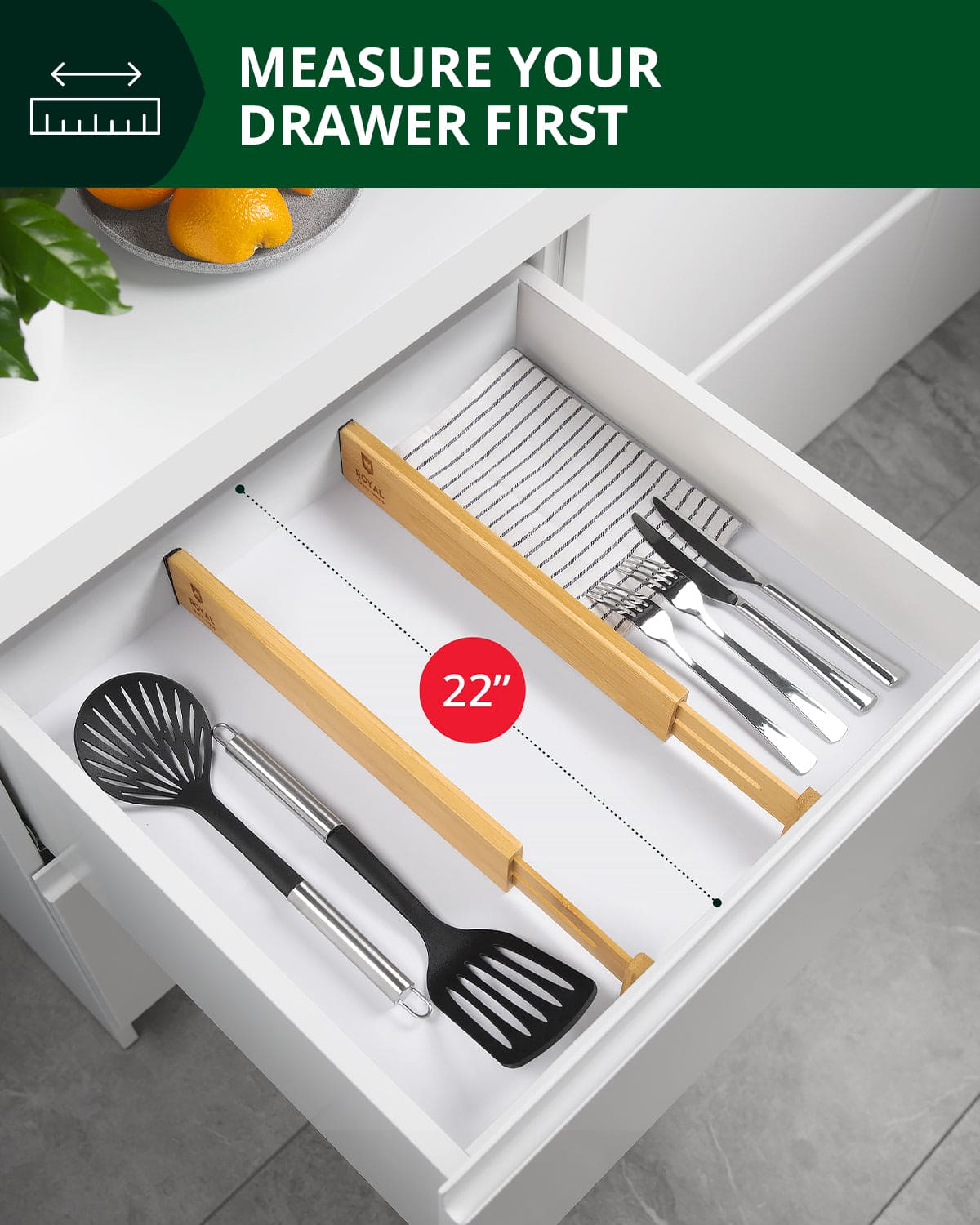 Adjustable Bamboo Drawer Dividers, Set of 4 – Natural