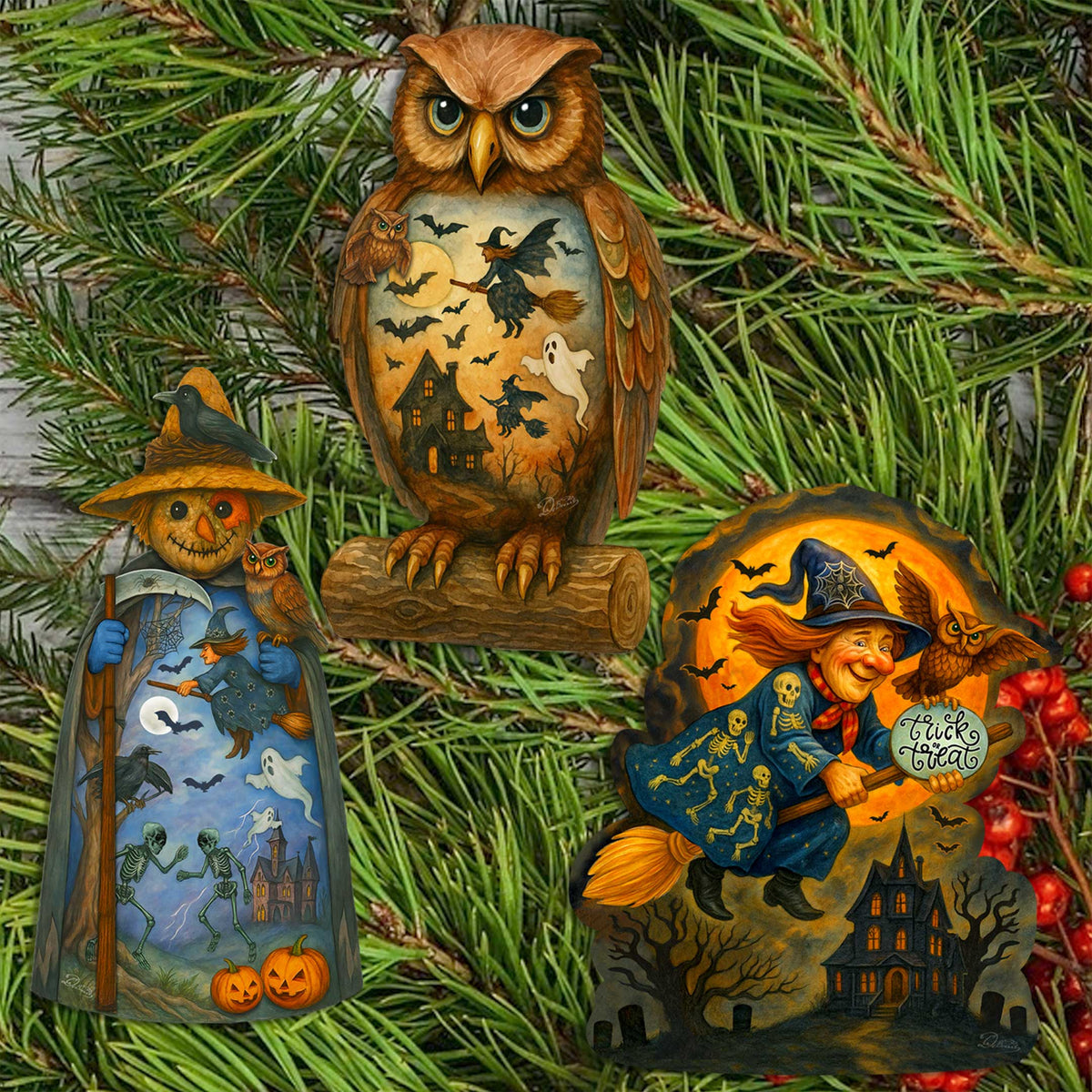 Halloween Eco-Wood Clip-On Ornaments – Set of 3