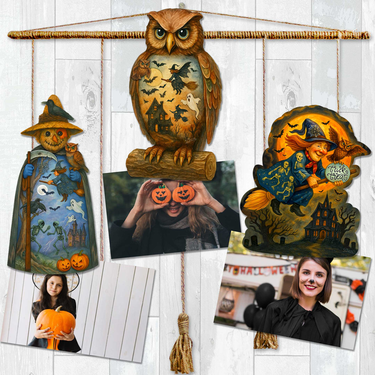 Halloween Eco-Wood Clip-On Ornaments – Set of 3
