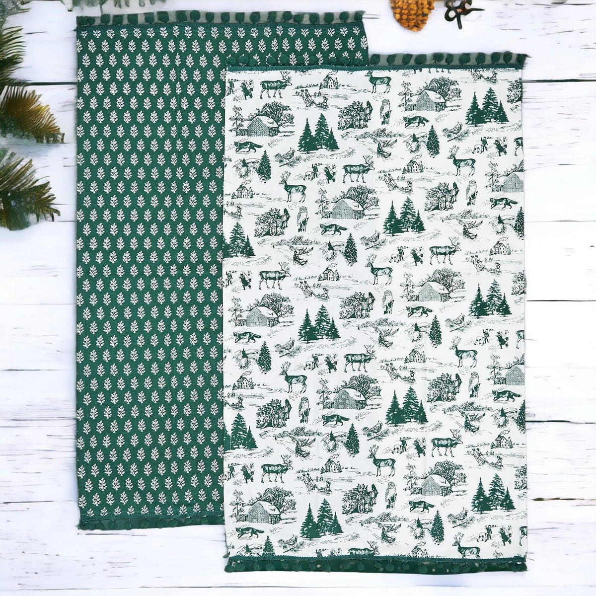 Forest Green Christmas Cotton Dish Towels — Set of 2