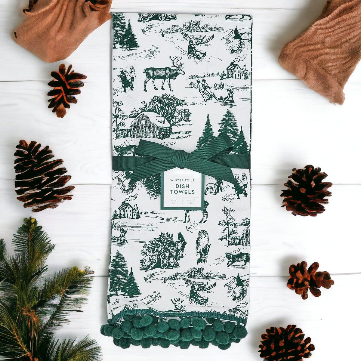 Forest Green Christmas Cotton Dish Towels — Set of 2