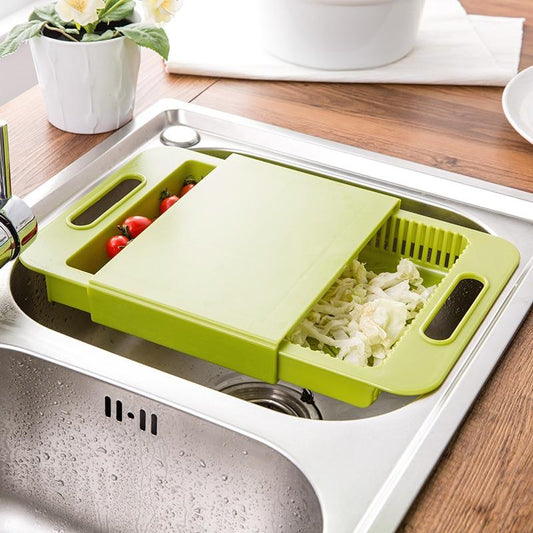 2-in-1 Cutting Board with Collapsible Drain Basket
