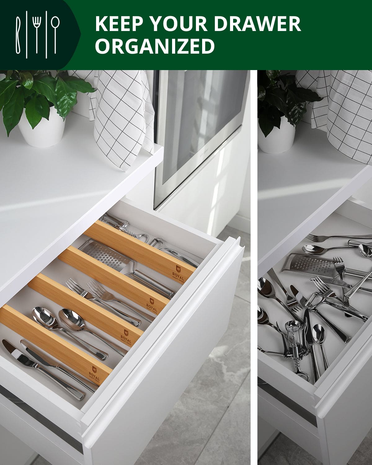 Adjustable Bamboo Drawer Dividers, Set of 4 – Natural